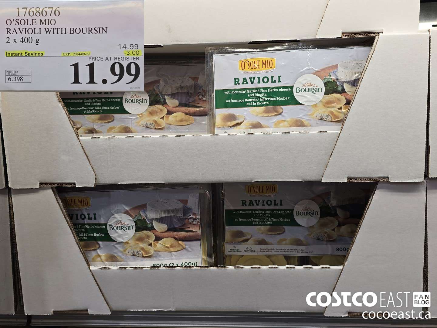 1768676 O'SOLE MIO RAVIOLI WITH BOURSIN 2 x 400 g  ($3.00 INSTANT SAVINGS EXPIRES ON 2024-09-29) $11.99