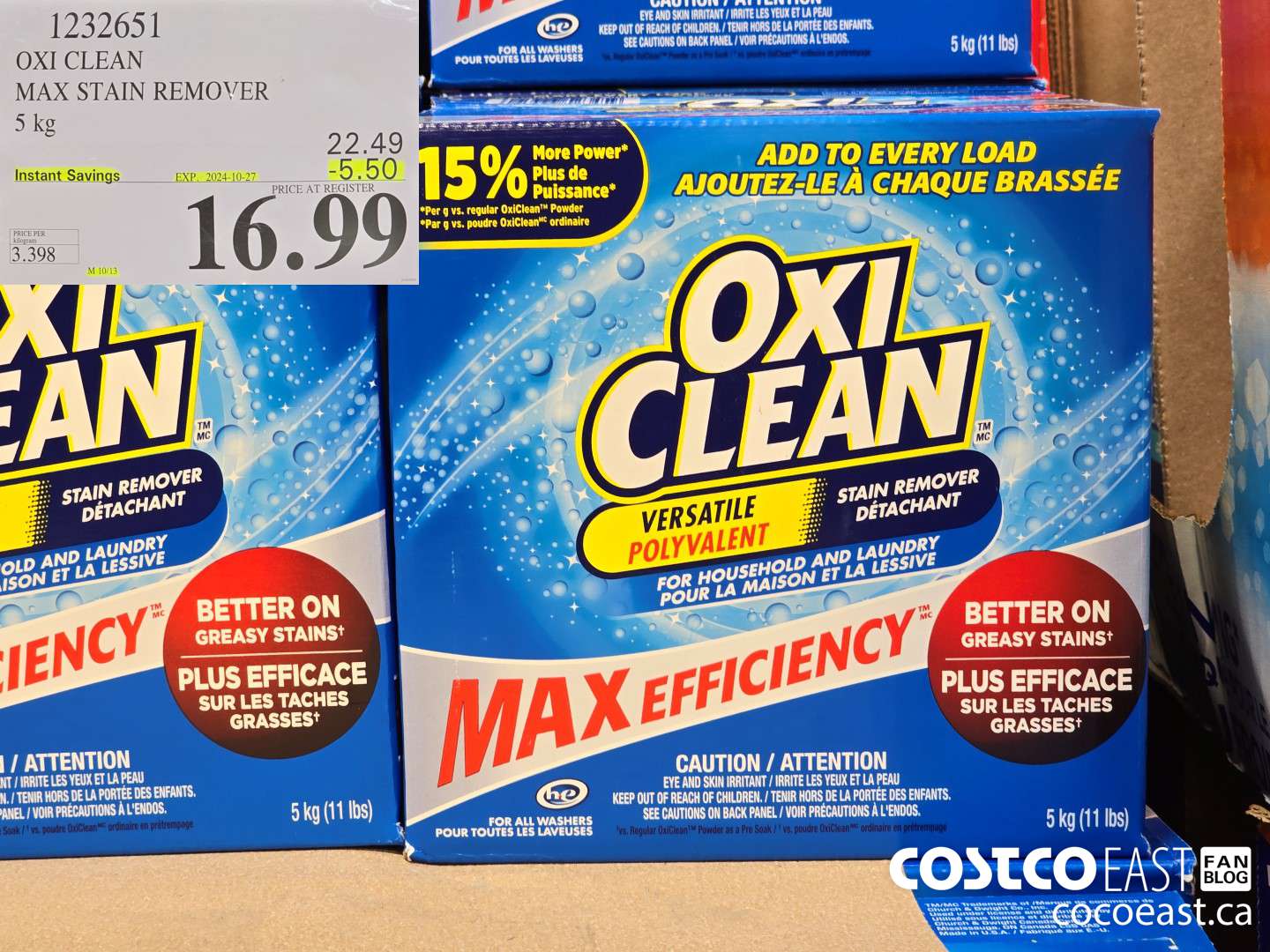1232651 OXI CLEAN MAX STAIN REMOVER 5 KG ($5.50 INSTANT SAVINGS EXPIRES ON 2024-10-27) $16.99