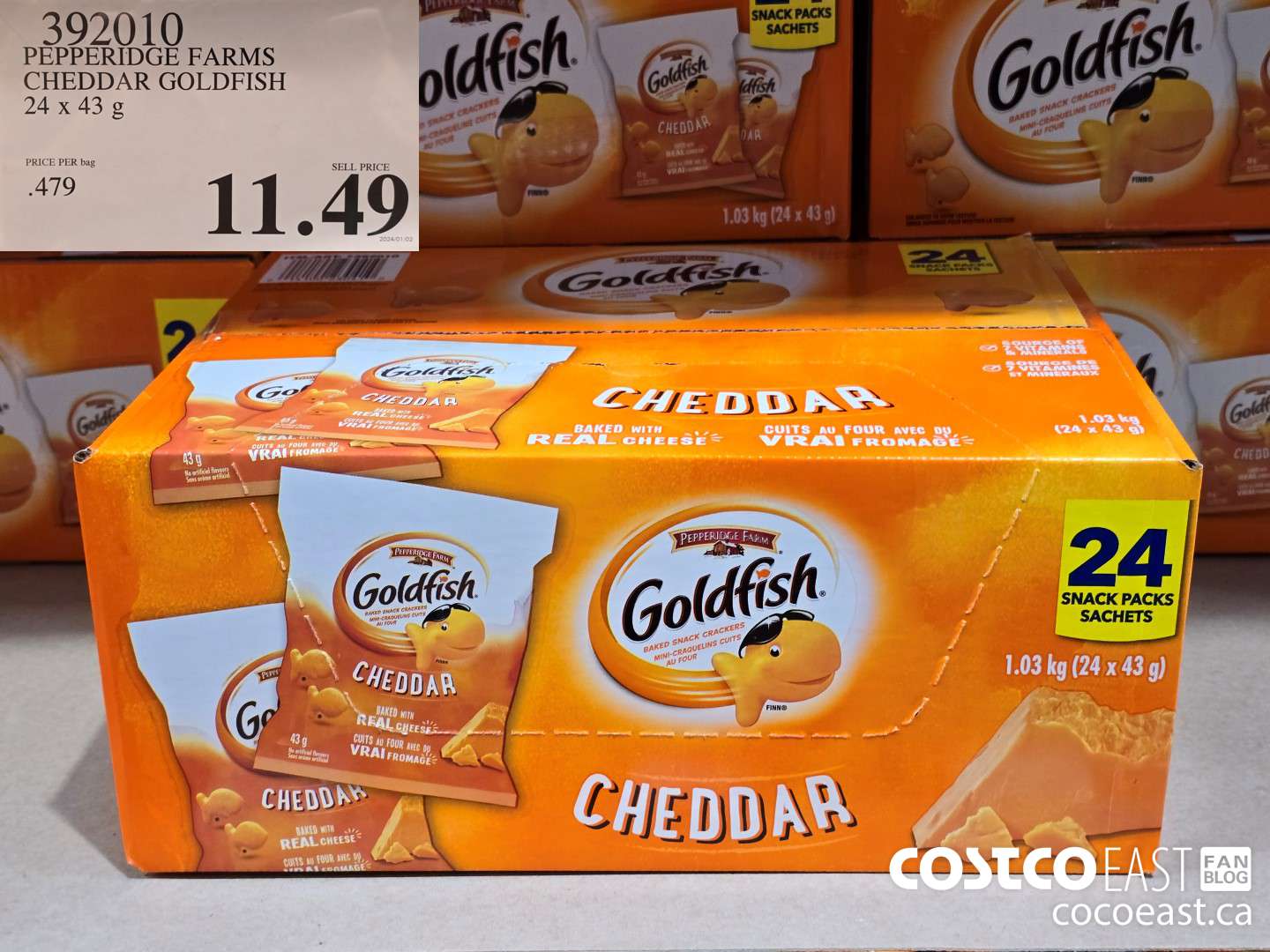 392010 PEPPERIDGE FARMS CHEDDAR GOLDFISH 24 X 43 G $11.49
