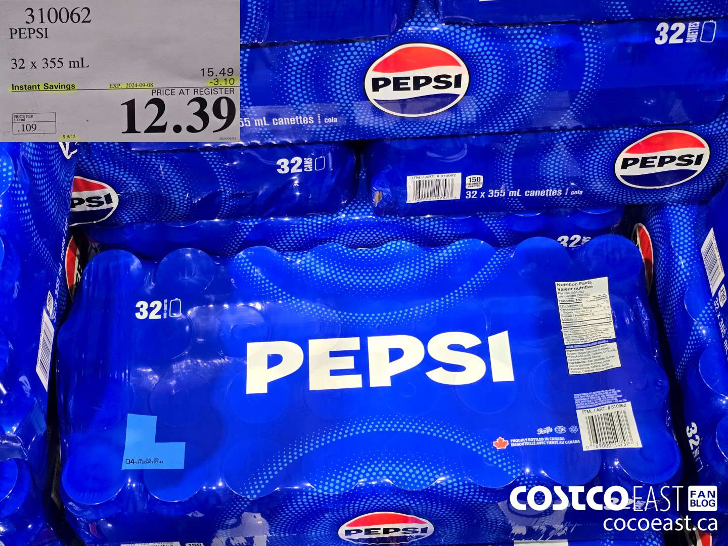 310062 PEPSI 32 X 355 ML ($3.10 INSTANT SAVINGS EXPIRES ON 2024-09-08) $12.39