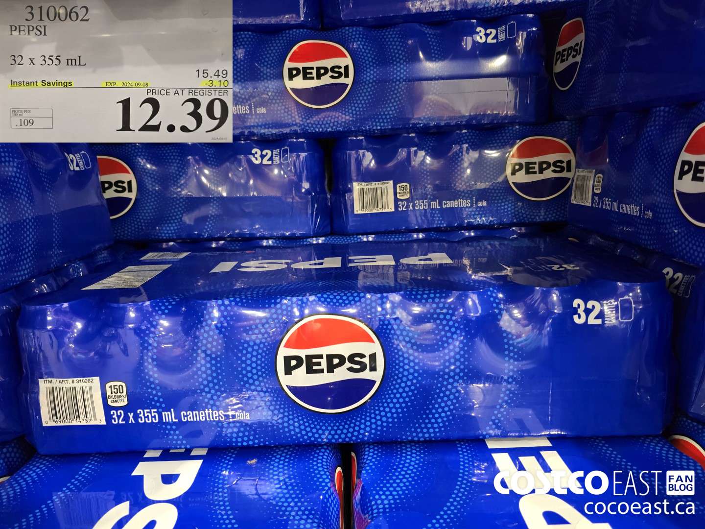 310062 PEPSI 32 X 355 ML ($3.10 INSTANT SAVINGS EXPIRES ON 2024-09-08) $12.39