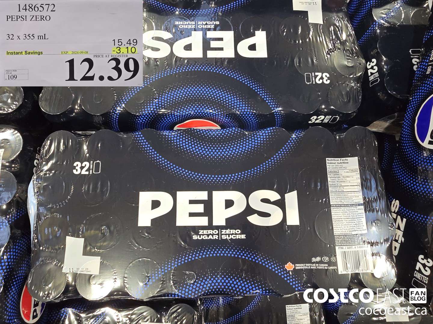 1486572 PEPSI ZERO 32 X 355 ML ($3.10 INSTANT SAVINGS EXPIRES ON 2024-09-08) $12.39