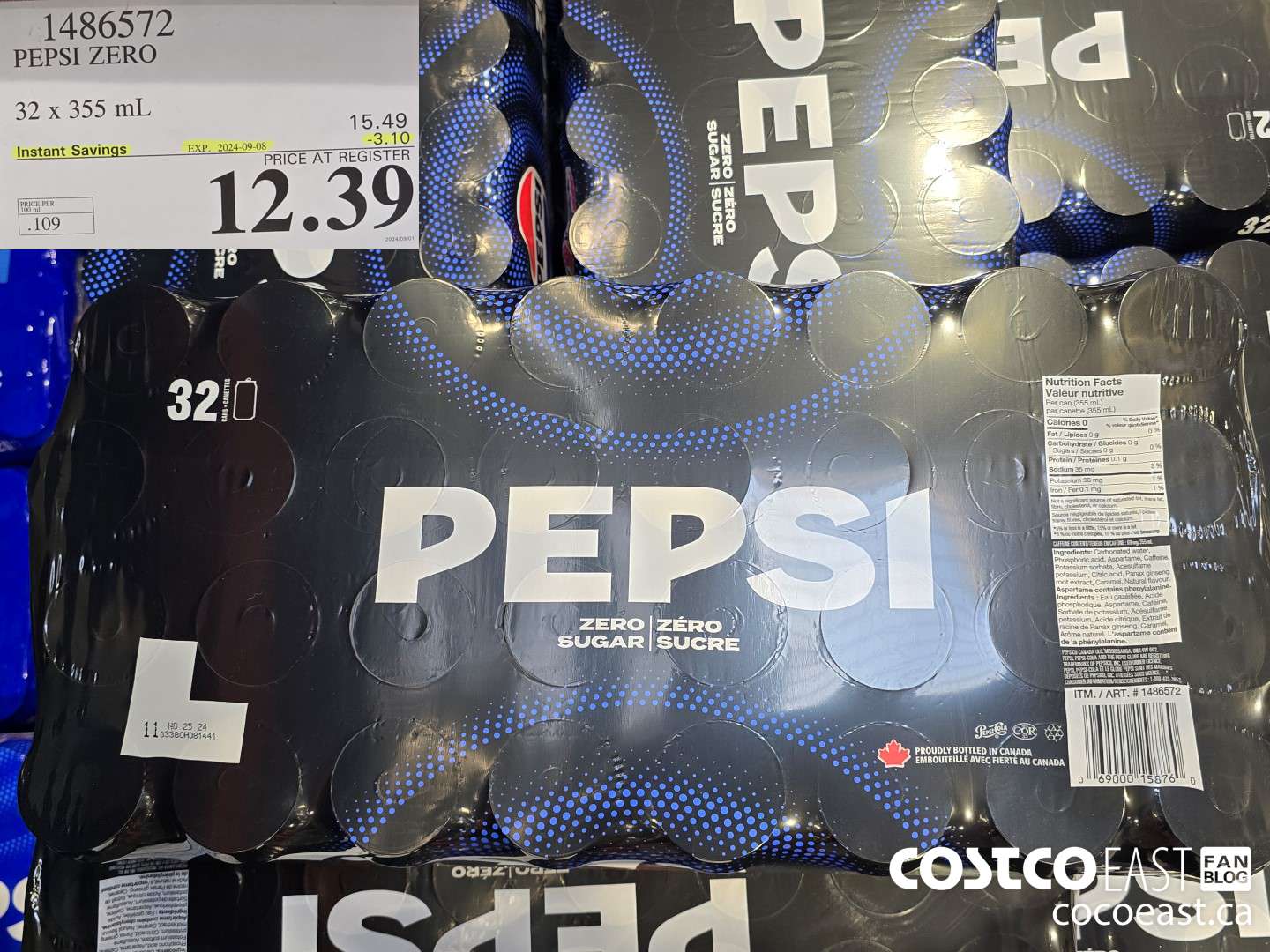 1486572 PEPSI ZERO 32 X 355 ML ($3.10 INSTANT SAVINGS EXPIRES ON 2024-09-08) $12.39