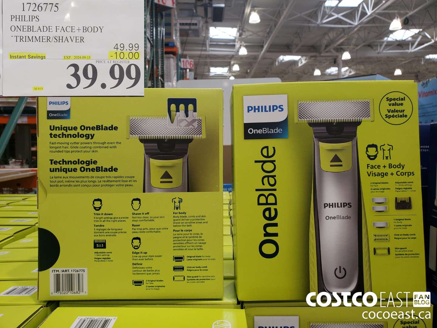1726775 PHILIPS ONEBLADE FACE+ BODY TRIMMER/SHAVER ($10.00 INSTANT SAVINGS EXPIRES ON 2024-09-15) $39.99