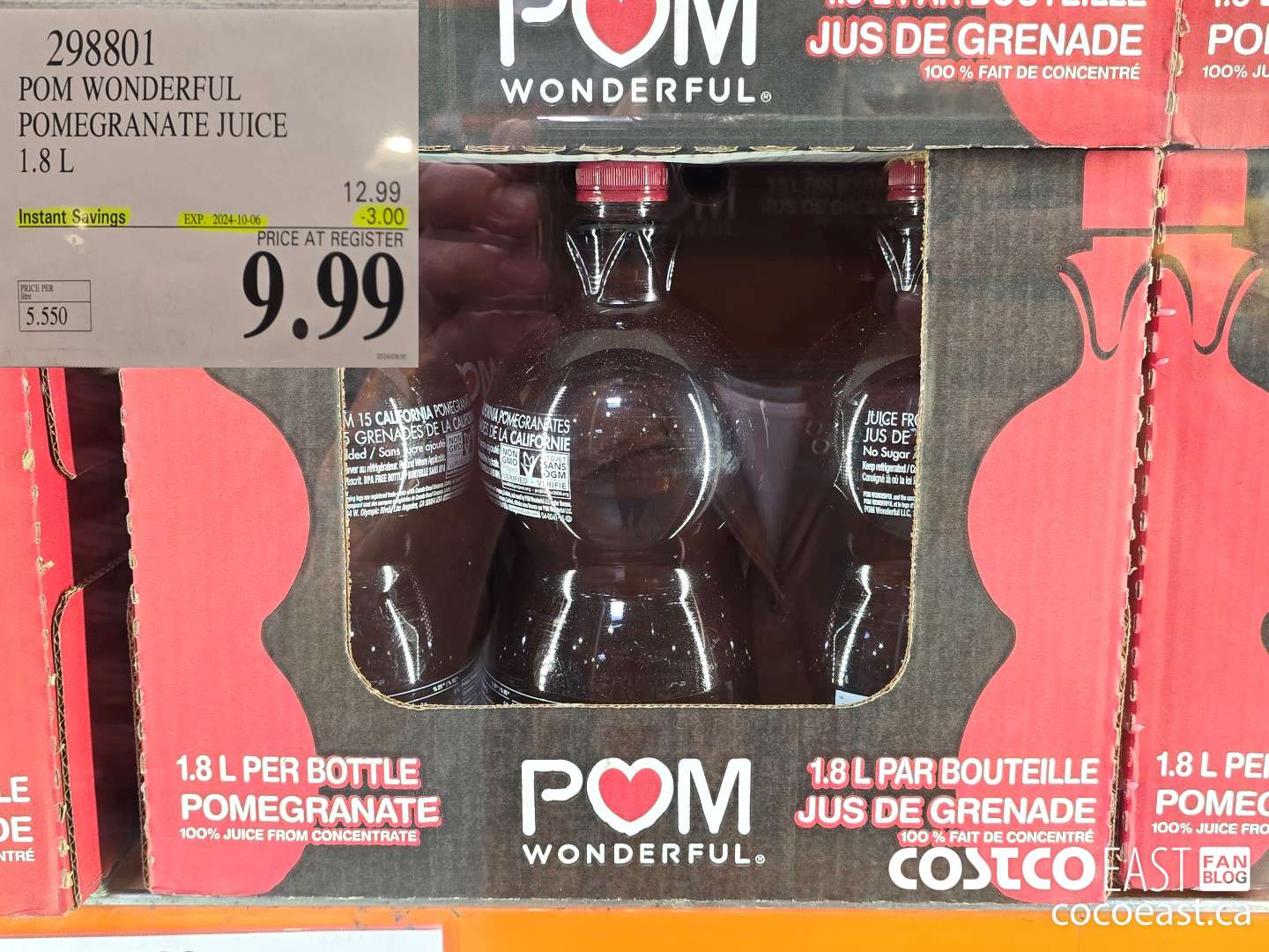 298801 POM WONDERFUL POMEGRANATE JUICE 1.8 L ($3.00 INSTANT SAVINGS EXPIRES ON 2024-10-06) $9.99