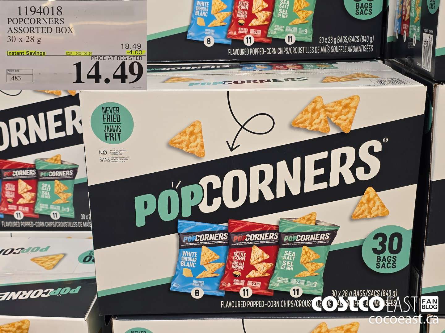 1194018 POPCORNERS ASSORTED BOX 30 x 28 G ($4.00 INSTANT SAVINGS EXPIRES ON 2024-09-29) $14.49