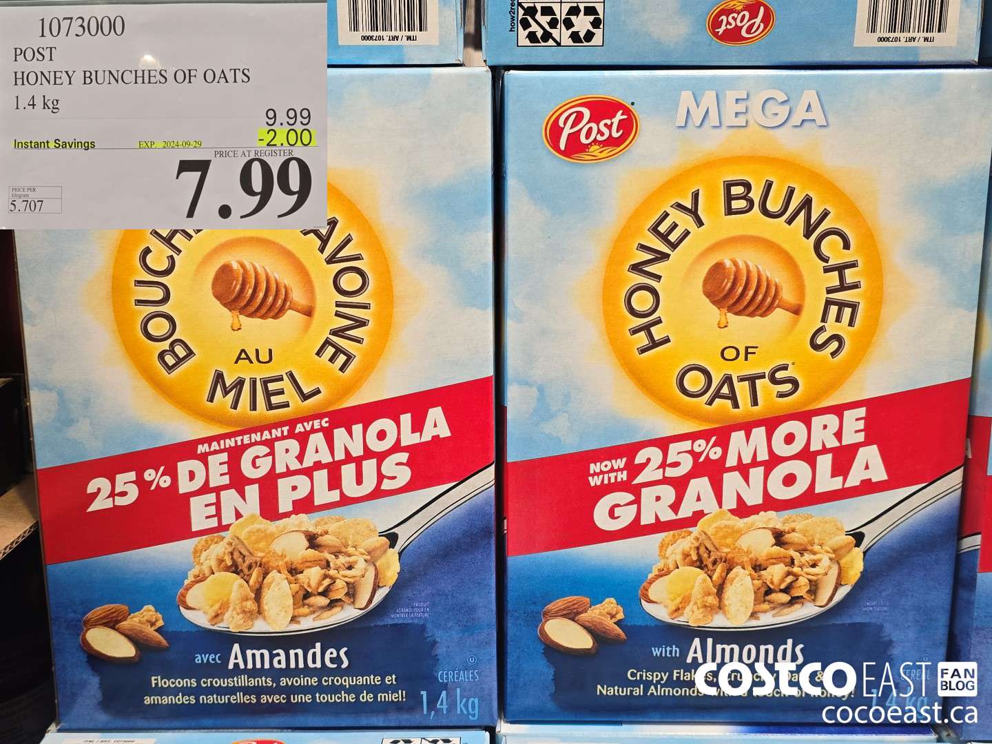 1073000 POST HONEY BUNCHES OF OATS 1.4 KG ($2.00 INSTANT SAVINGS EXPIRES ON 2024-09-29) $7.99