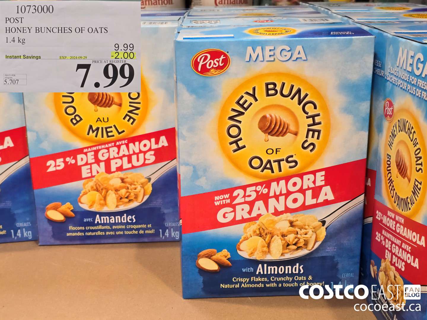 1073000 POST HONEY BUNCHES OF OATS 1.4 KG ($2.00 INSTANT SAVINGS EXPIRES ON 2024-09-29) $7.99