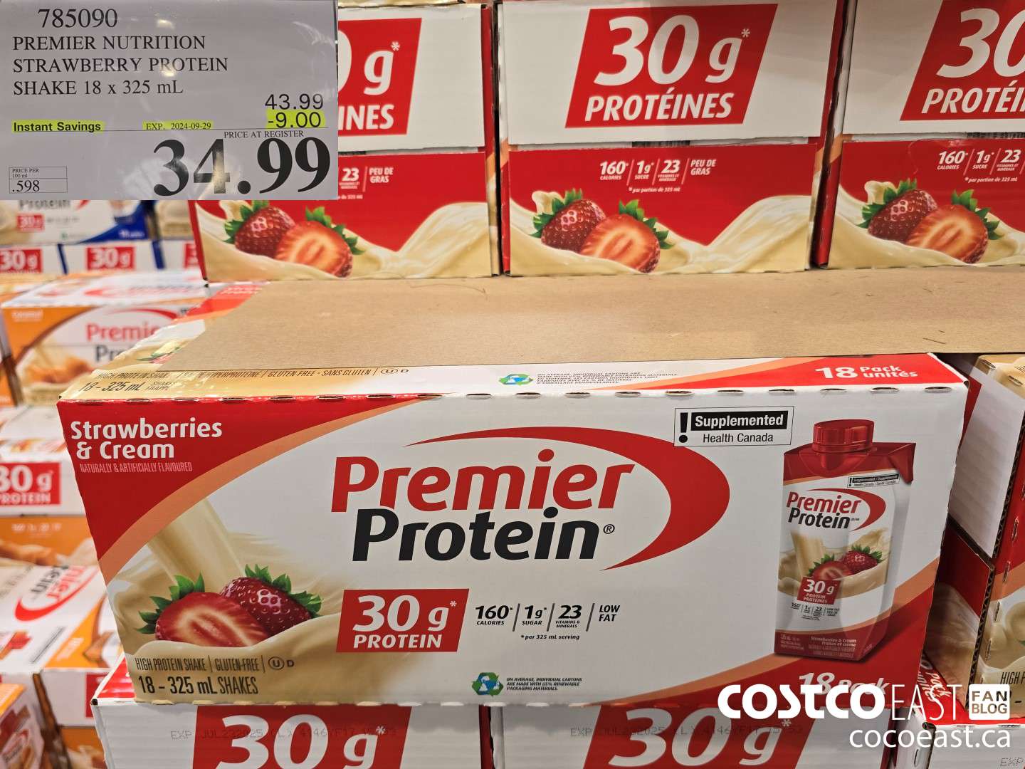 785090 PREMIER NUTRITION STRAWBERRY PROTEIN SHAKE 18 X 325 ML ($9.00 INSTANT SAVINGS EXPIRES ON 2024-09-29) $34.99