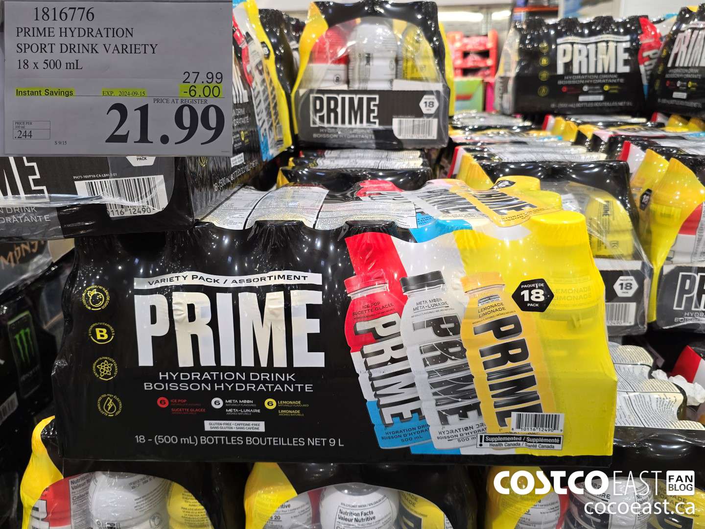 1816776 PRIME HYDRATION SPORT DRINK VARIETY 18 x 500 mL ($6.00 INSTANT SAVINGS EXPIRES ON 2024-09-15) $21.99