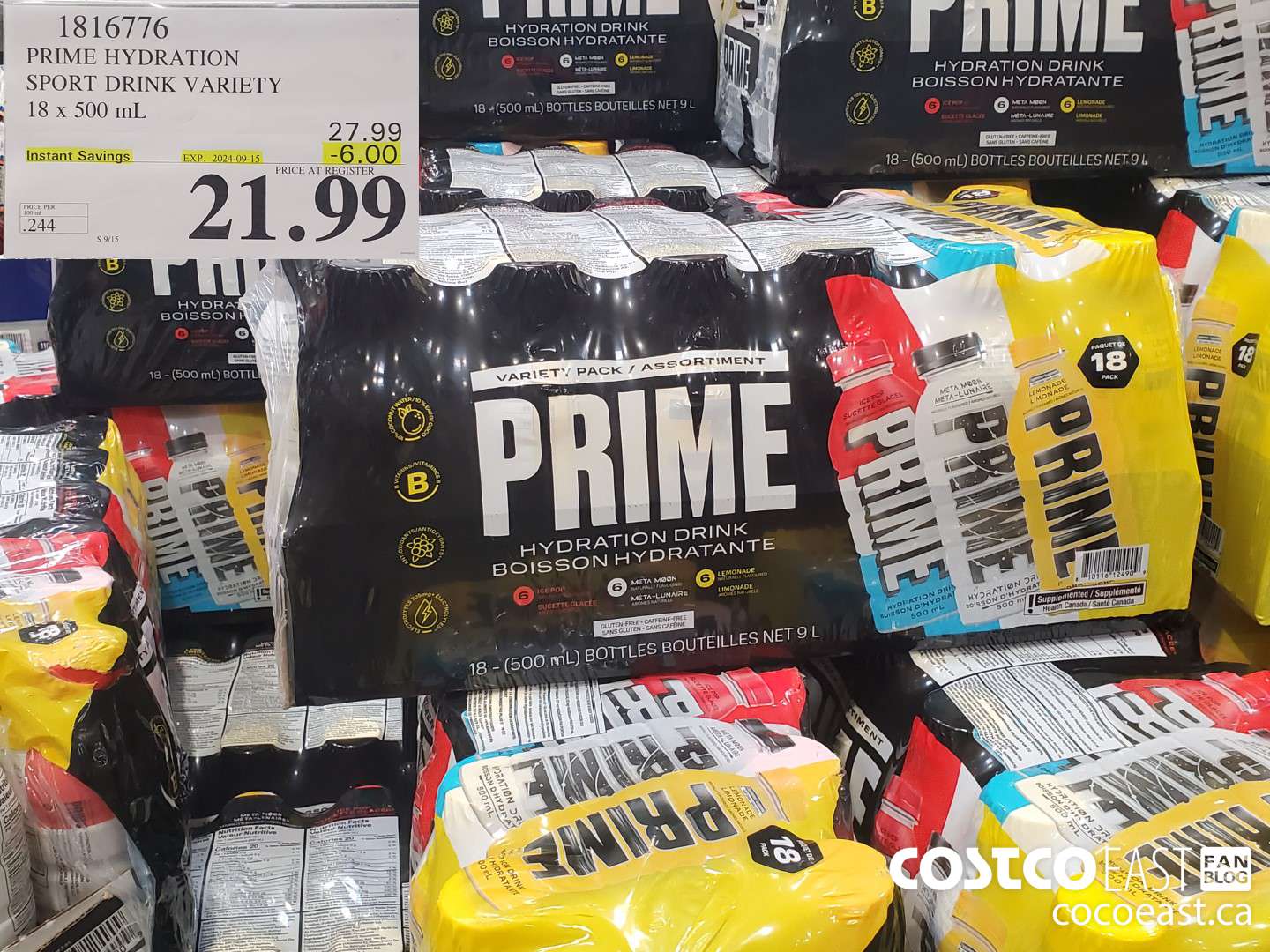 1816776 PRIME HYDRATION SPORT DRINK VARIETY 18 x 500 mL ($6.00 INSTANT SAVINGS EXPIRES ON 2024-09-15) $21.99