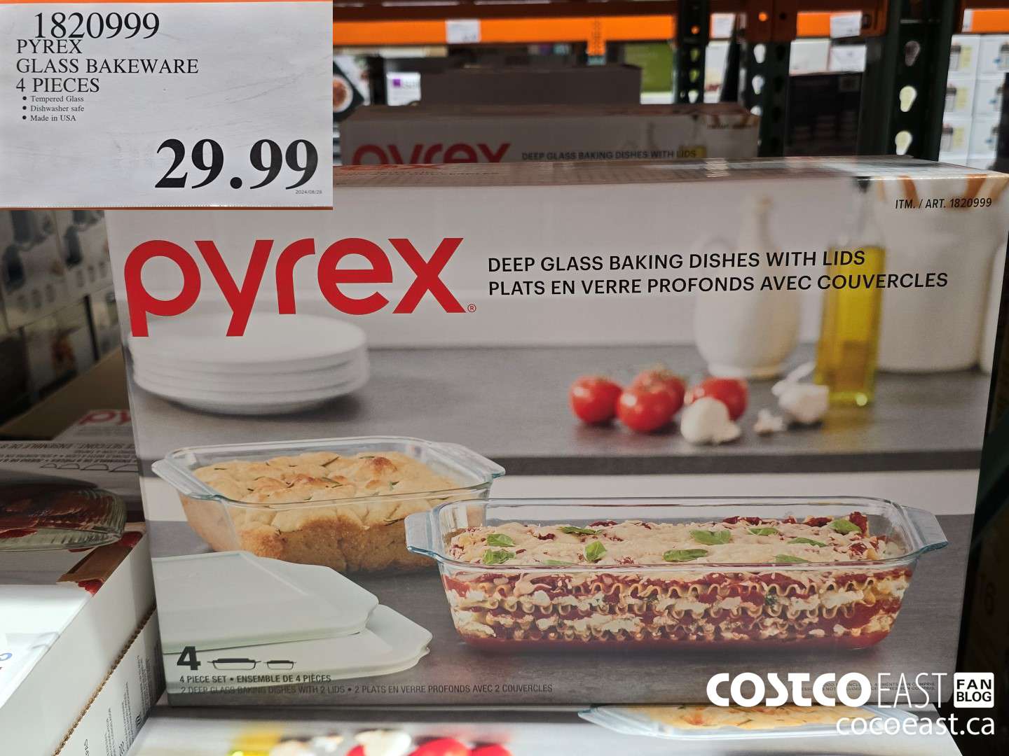 1820999 PYREX GLASS BAKEWARE 4 PIECES $29.99