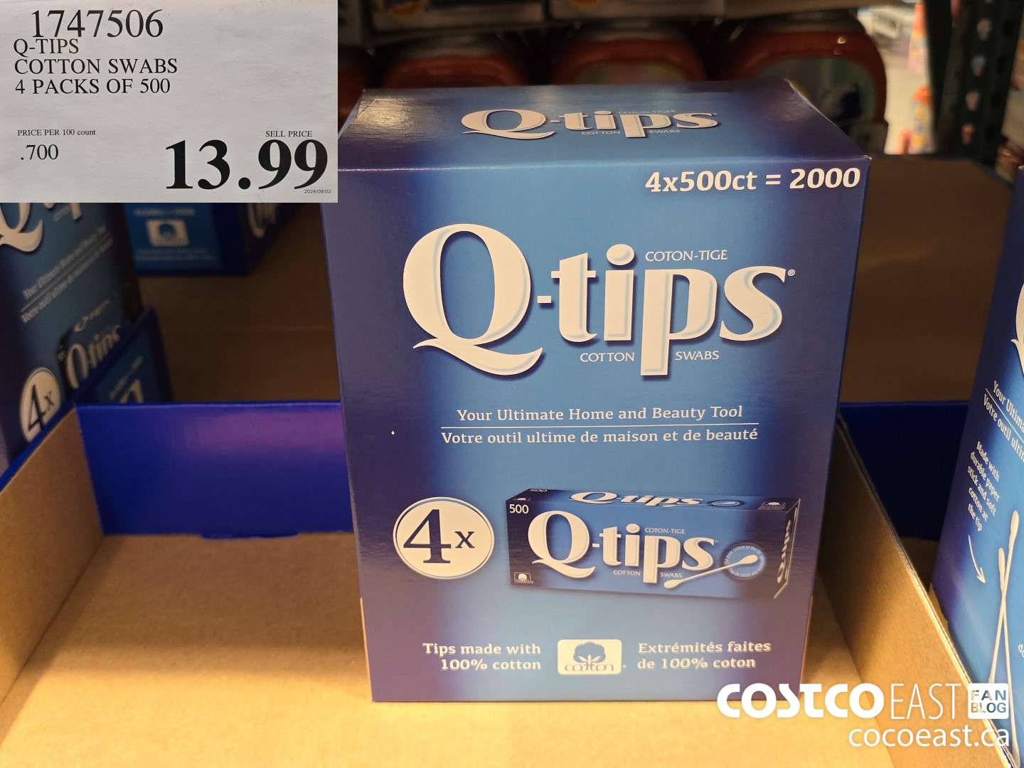 1747506 Q-TIPS COTTON SWABS 4 PACKS OF 500 $13.99