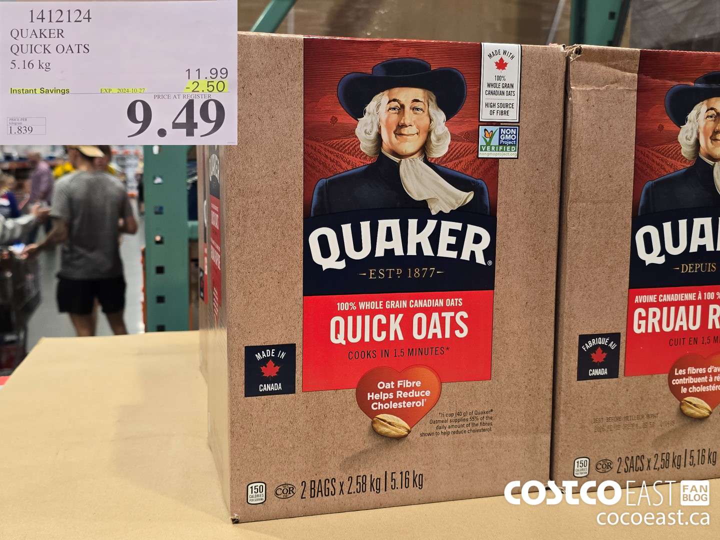 1412124 QUAKER QUICK OATS 5.16 kg ($2.50 INSTANT SAVINGS EXPIRES ON 2024-10-27) $9.49