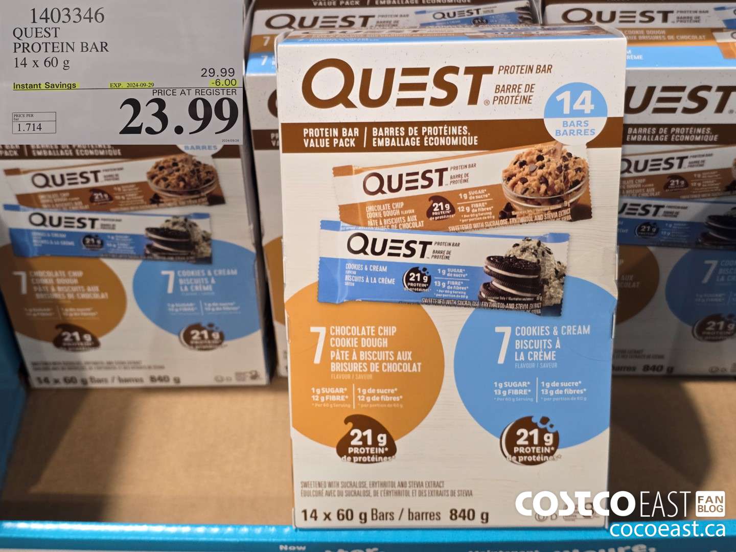 1403346 QUEST PROTEIN BARS 14 X 60 G ($6.00 INSTANT SAVINGS EXPIRES ON 2024-09-29) $23.99