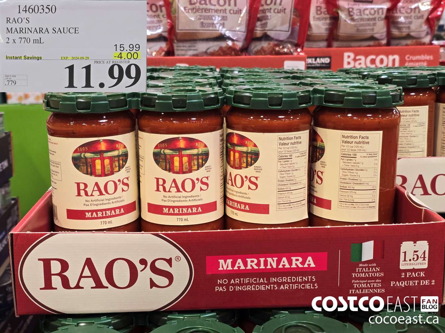 1460350 RAO'S MARINARA SAUCE 2 x 770 mL ($4.00 INSTANT SAVINGS EXPIRES ON 2024-09-29) $11.99