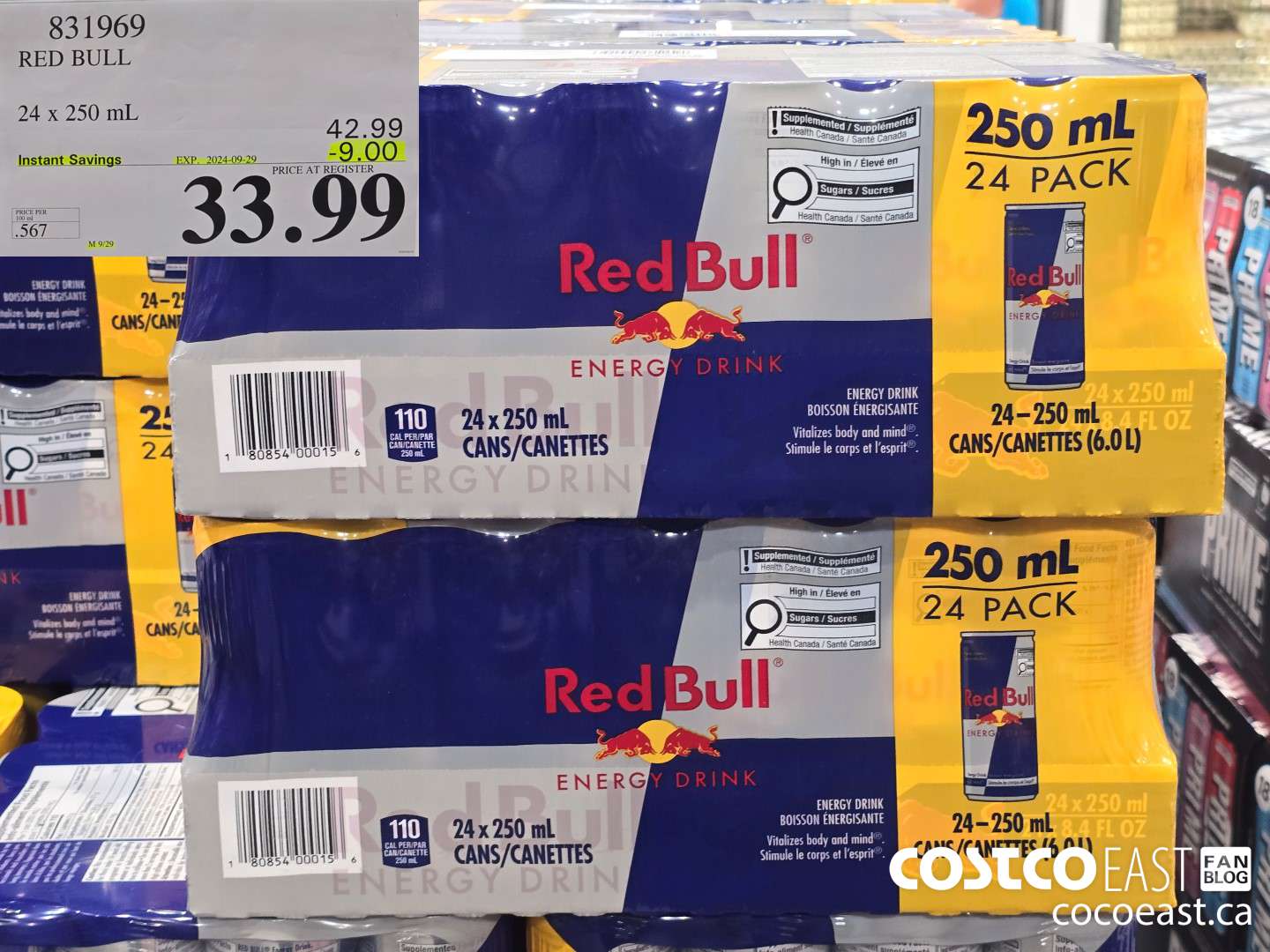 831969 RED BULL 24 x 250 mL ($9.00 INSTANT SAVINGS EXPIRES ON 2024-09-29) $33.89