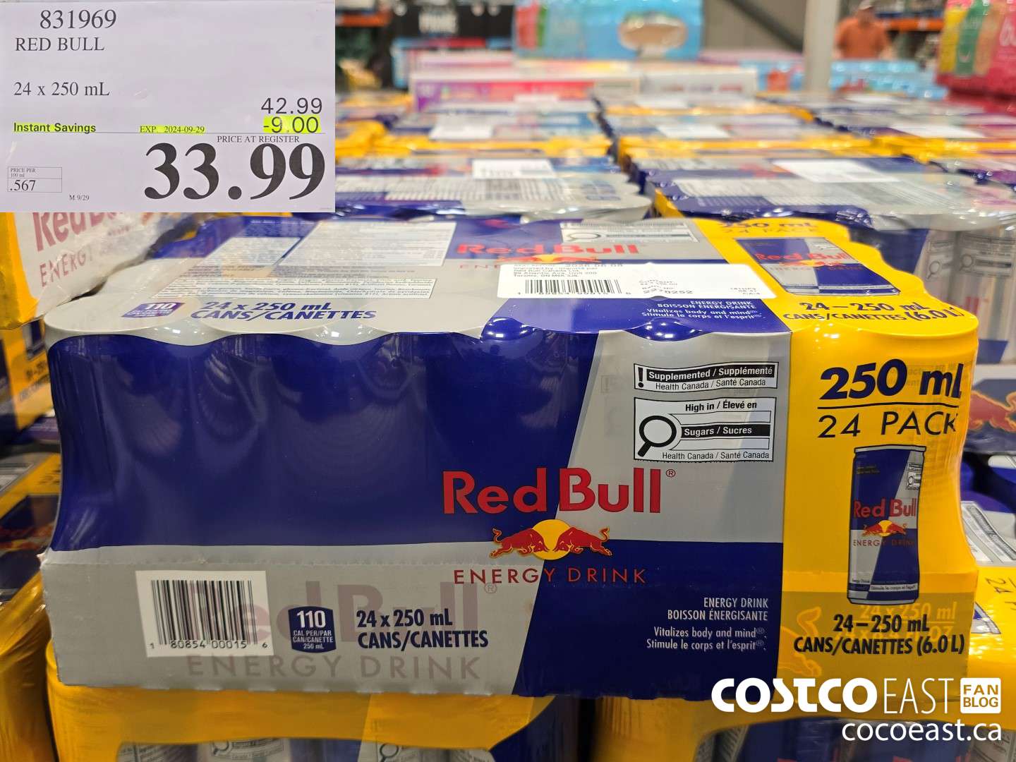 831969 RED BULL 24 x 250 mL ($9.00 INSTANT SAVINGS EXPIRES ON 2024-09-29) $33.89
