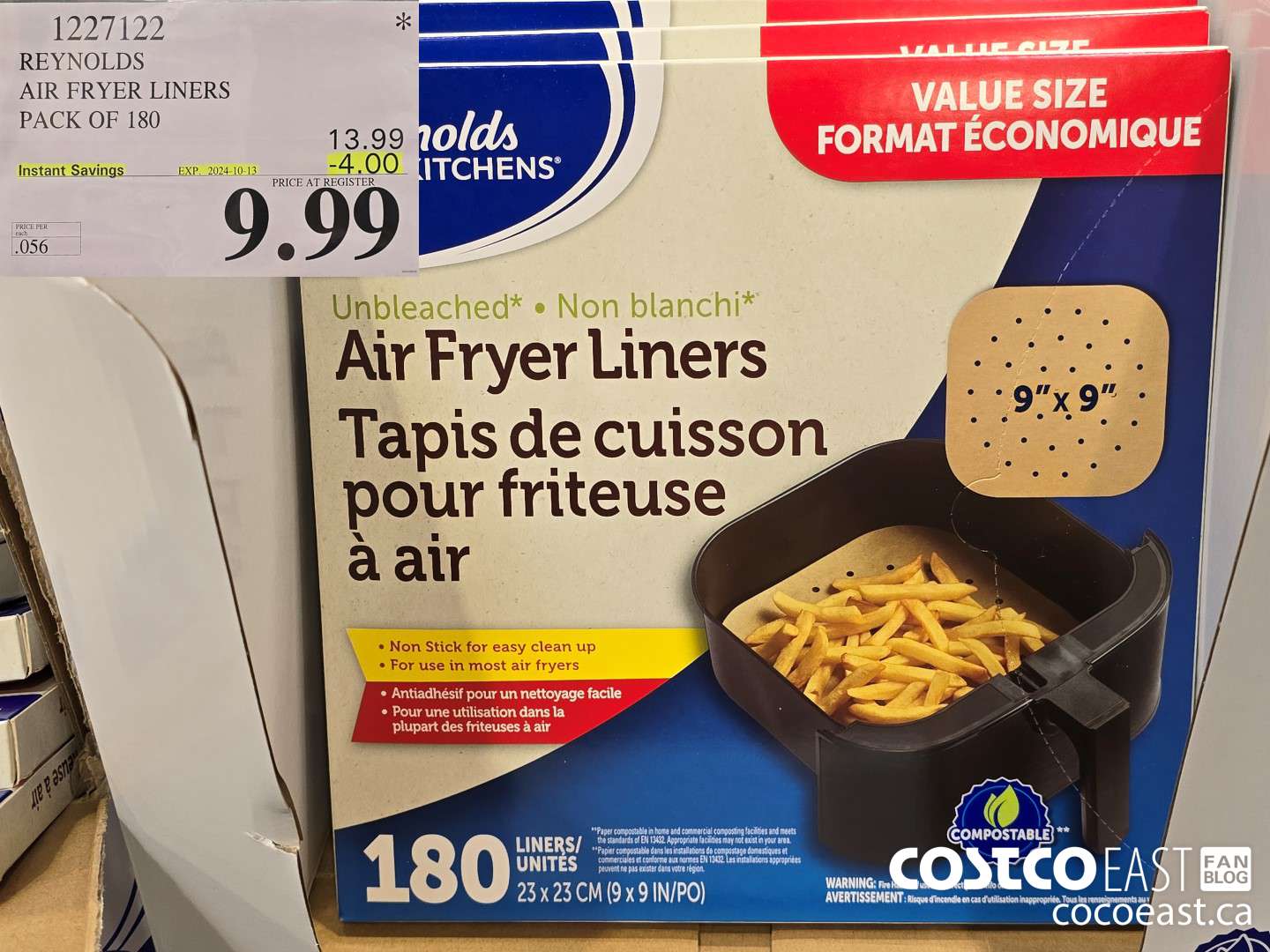 1227122 REYNOLDS AIR FRYER LINERS PACK OF 180 ($4.00 INSTANT SAVINGS EXPIRES ON 2024-10-13) $9.99