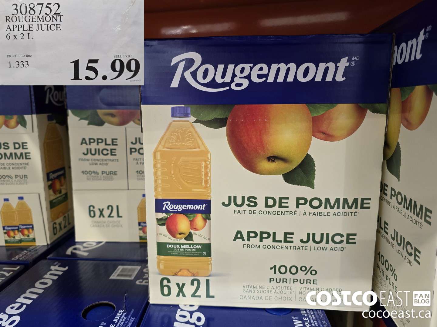 308752 ROUGEMONT APPLE JUICE 6 X 2 L $15.99