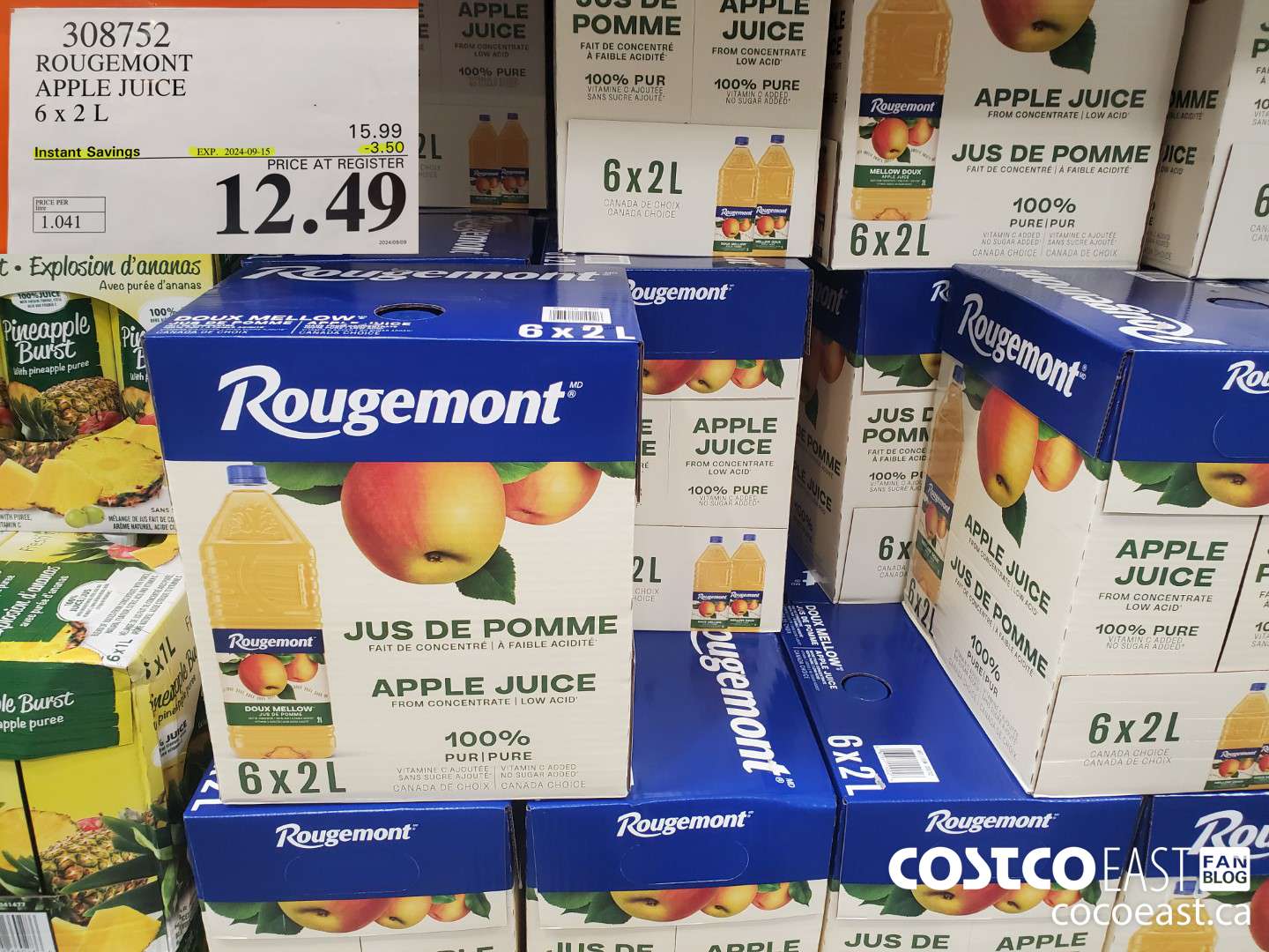 308752 ROUGEMONT APPLE JUICE 6 X 2 L ($3.50 INSTANT SAVINGS EXPIRES ON 2024-09-15) $12.49