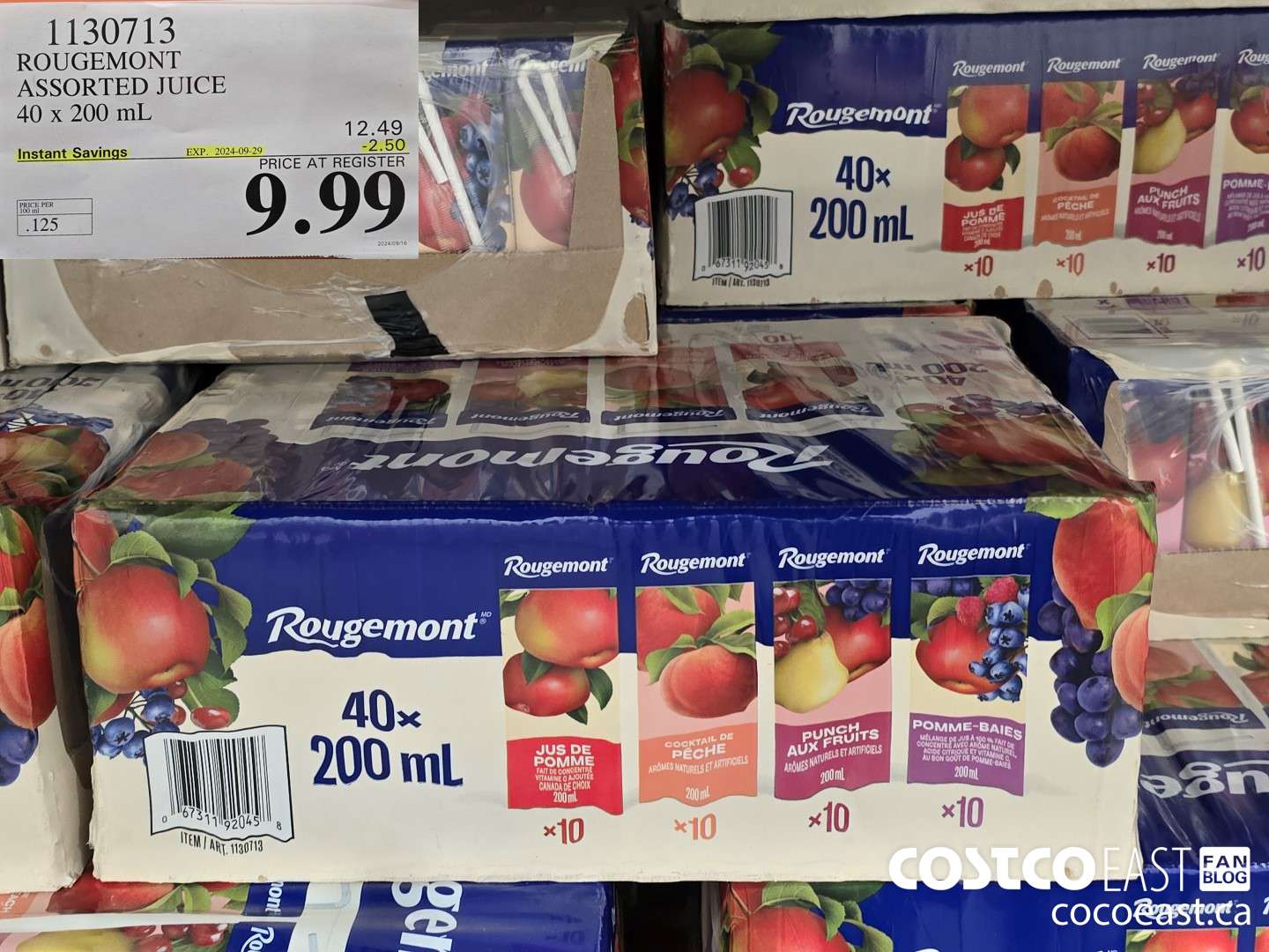 1130713 ROUGEMONT ASSORTED JUICE 40 X 200 ML ($2.50 INSTANT SAVINGS EXPIRES ON 2024-09-29) $9.99