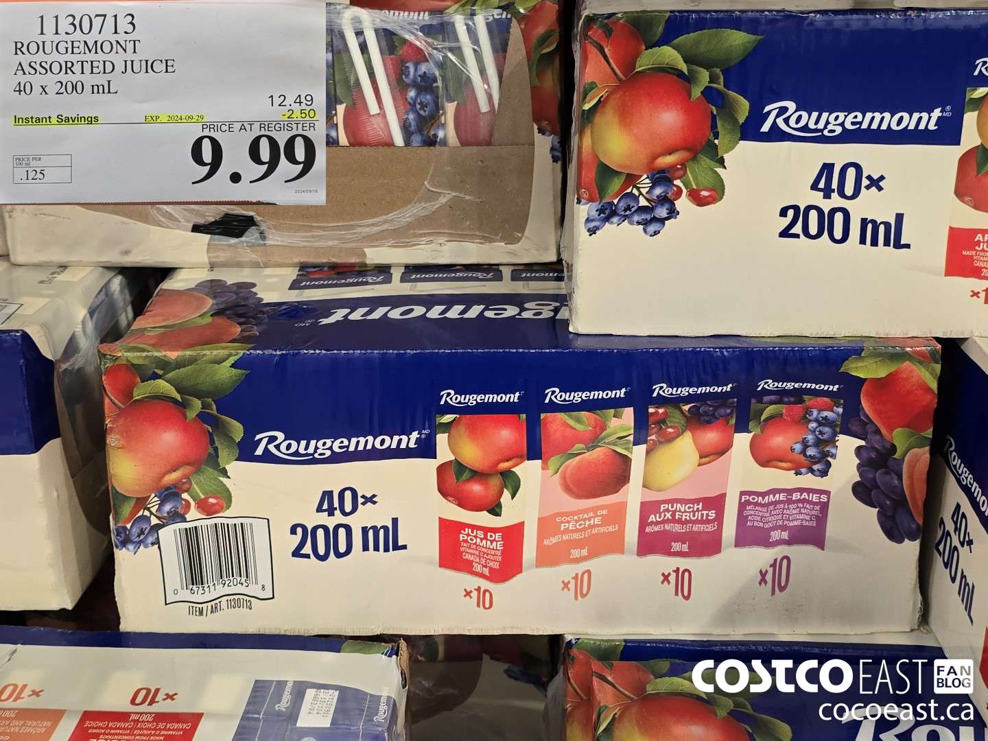 1130713 ROUGEMONT ASSORTED JUICE 40 X 200 ML ($2.50 INSTANT SAVINGS EXPIRES ON 2024-09-29) $9.99