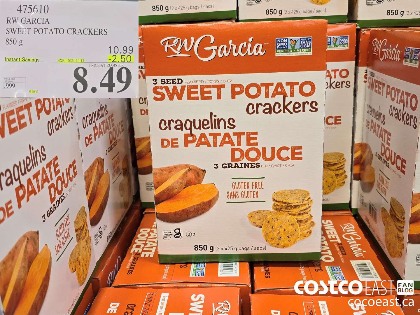 475610 RW GARCIA SWEET POTATO CRACKERS 850 G ($2.50 INSTANT SAVINGS EXPIRES ON 2024-10-13) $8.49
