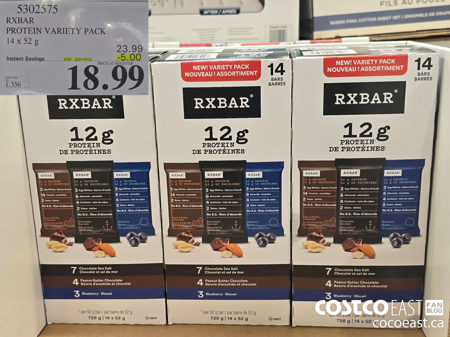 5302575 RXBAR PROTEIN VARIETY PACK 14 x 52 G ($5.00 INSTANT SAVINGS EXPIRES ON 2024-09-22) $18.99