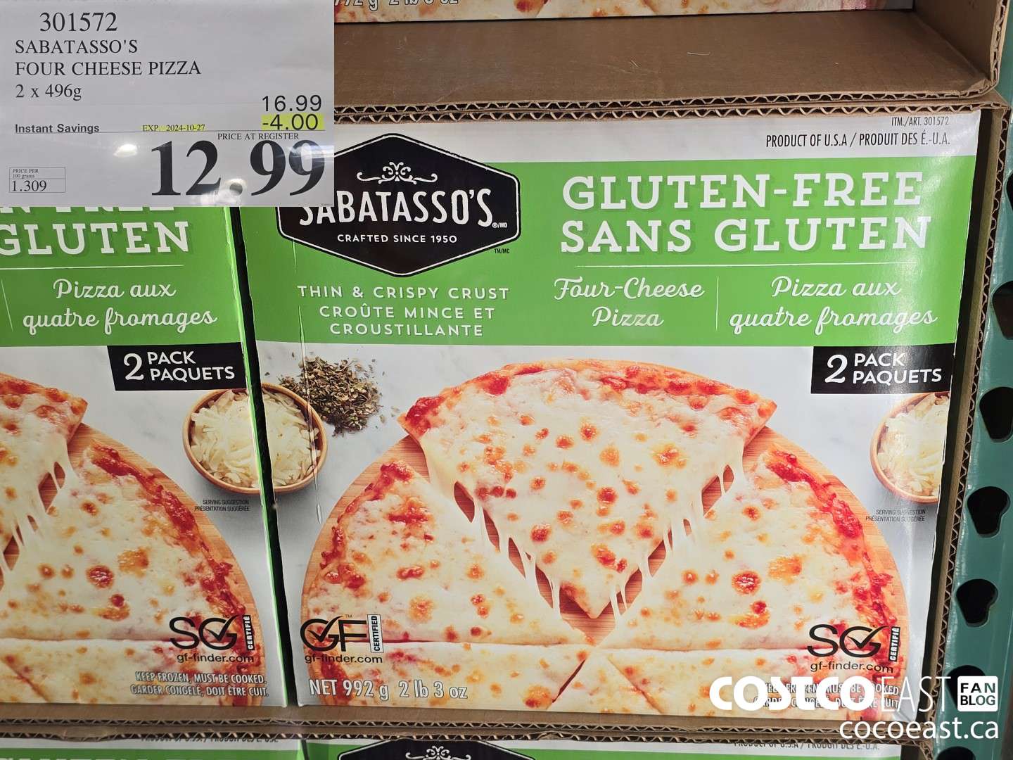 301572 SABATASSO'S FOUR CHEESE PIZZA 2 X 496G ($4.00 INSTANT SAVINGS EXPIRES ON 2024-10-27) $12.99