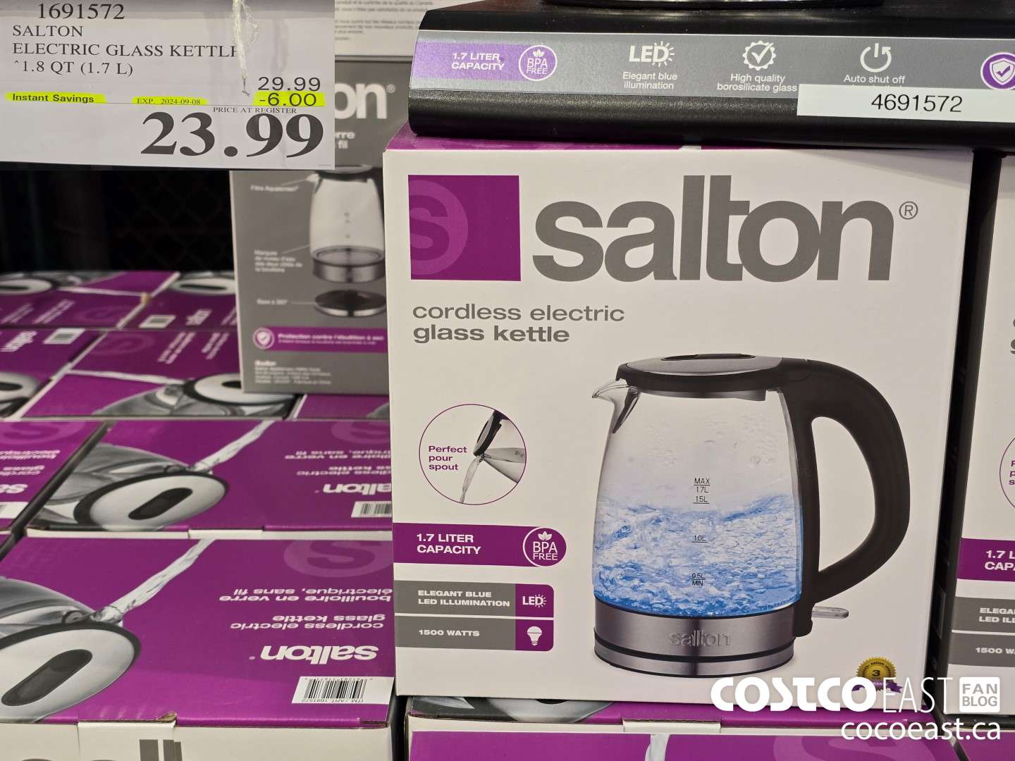 1691572 SALTON CORDLESS ELECTRIC GLASS KETTLE 1.8QT (1.7L) ($6.00 INSTANT SAVINGS EXPIRES ON 2024-09-08) $23.99
