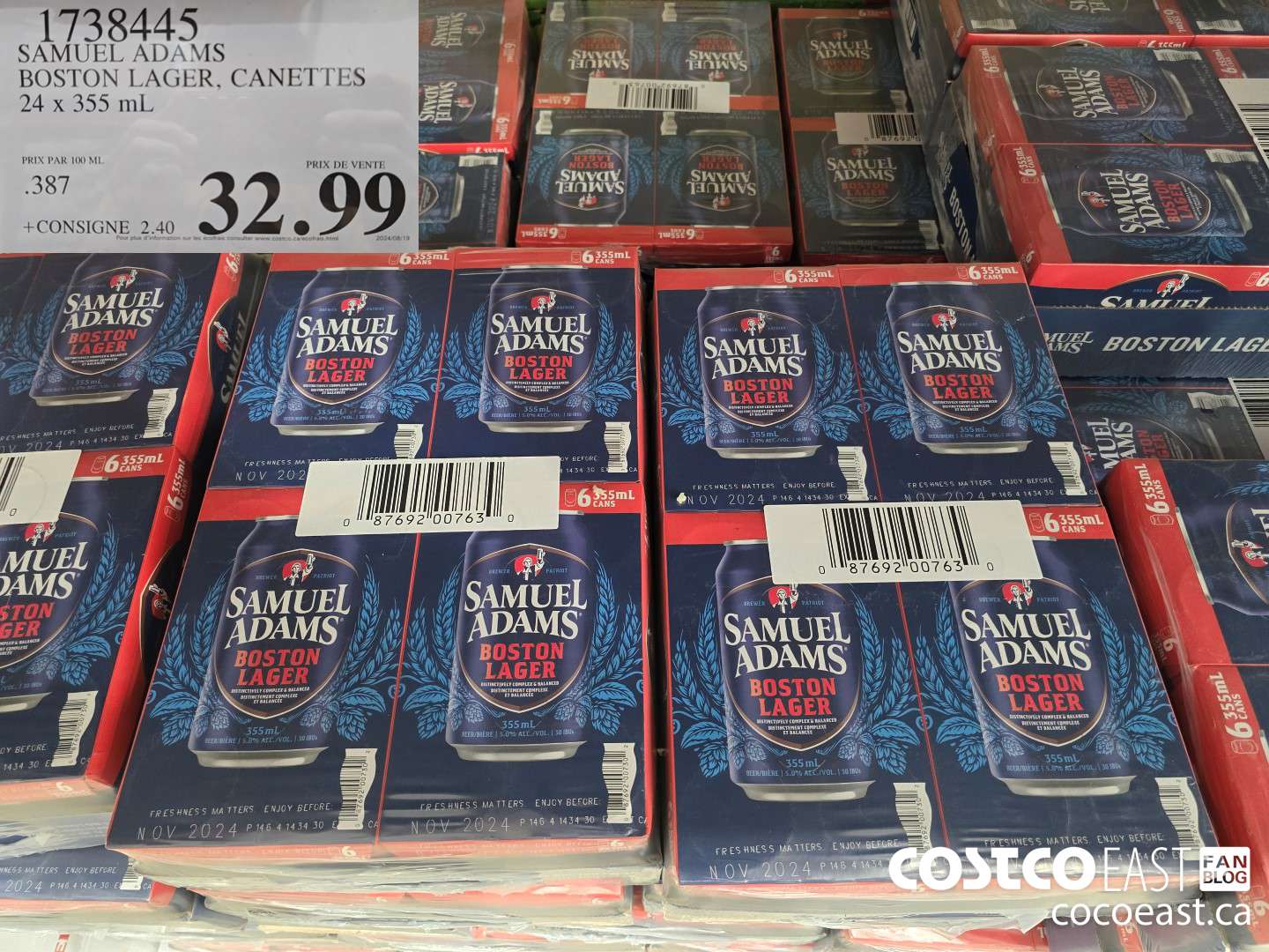 1738445 SAMUEL BOSTON LAGER, CANETTES 24 X 355 ML $32.99