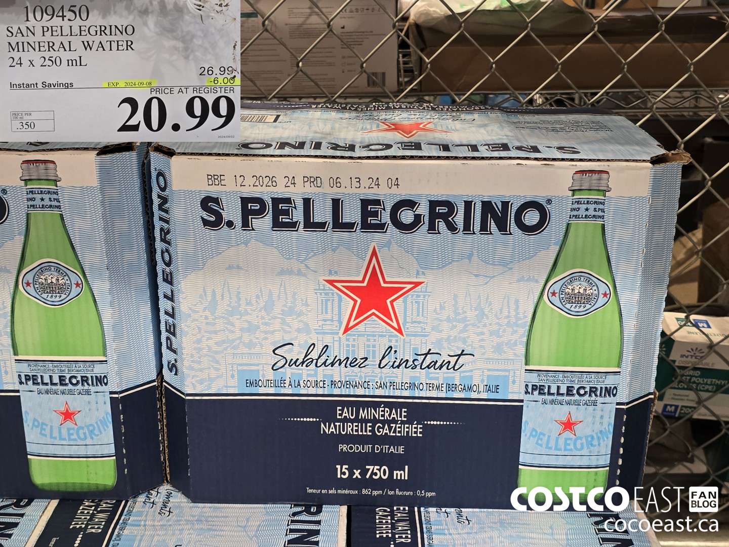 109450 SAN PELLEGRINO MINERAL WATER 24 x 250 mL ($6.00 INSTANT SAVINGS EXPIRES ON 2024-09-08) $20.99