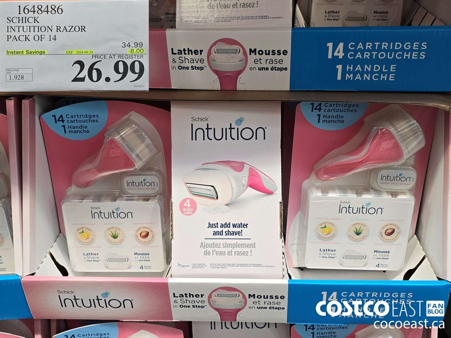 1648486 SCHICK INTUITION RAZOR PACK OF 14 ($8.00 INSTANT SAVINGS EXPIRES ON 2024-09-29) $26.99