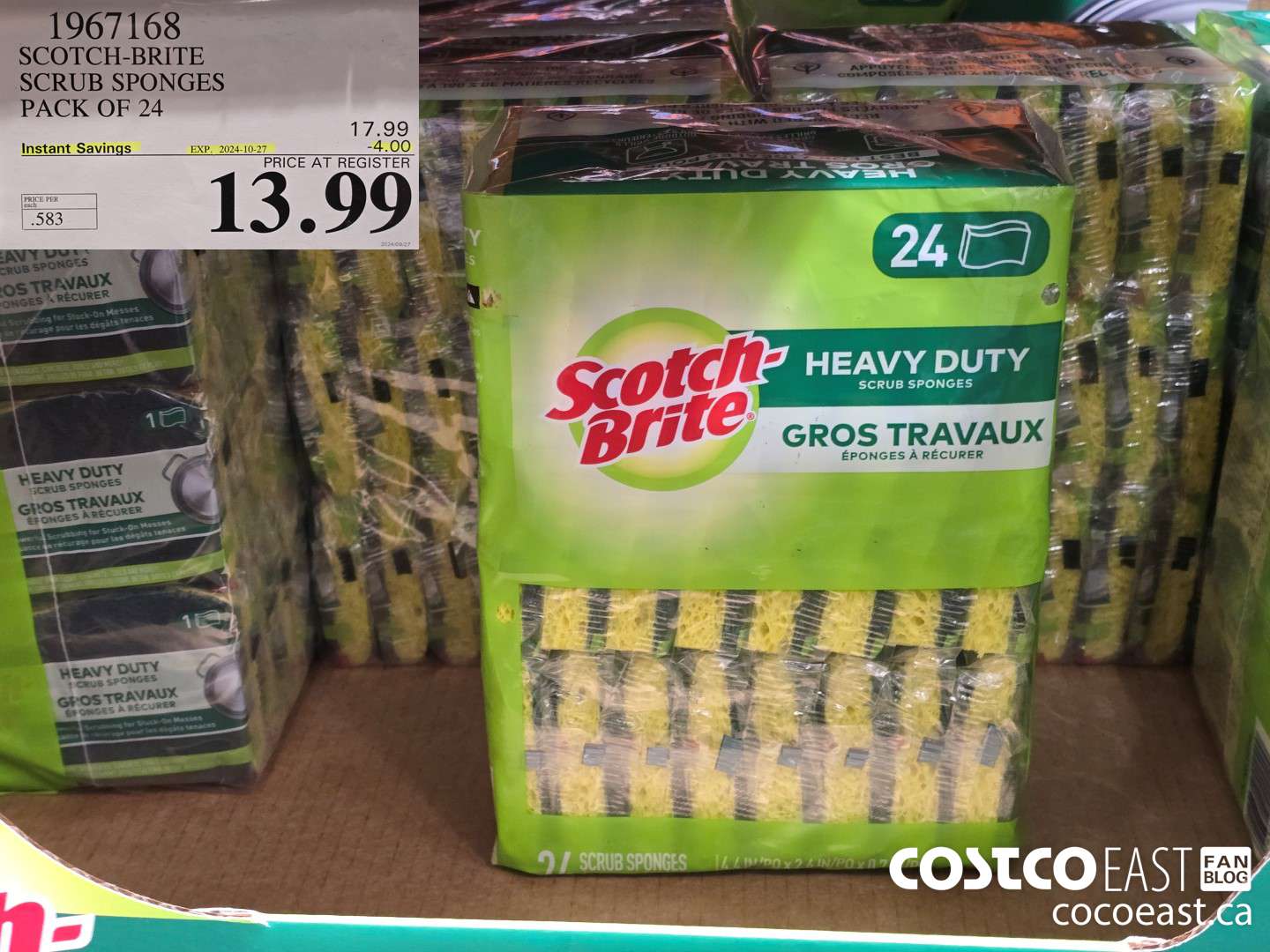 1967168 SCOTCH-BRITE SCRUB SPONGES PACK OF 24 ($4.00 INSTANT SAVINGS EXPIRES ON 2024-10-27) $13.99