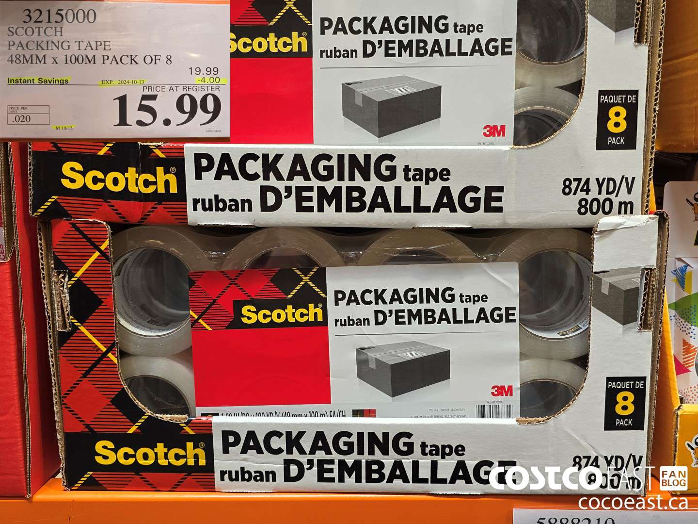 3215000 SCOTCH PACKING TAPE 48MM x 100M PACK OF 8 ($4.00 INSTANT SAVINGS EXPIRES ON 2024-10-13) $15.99