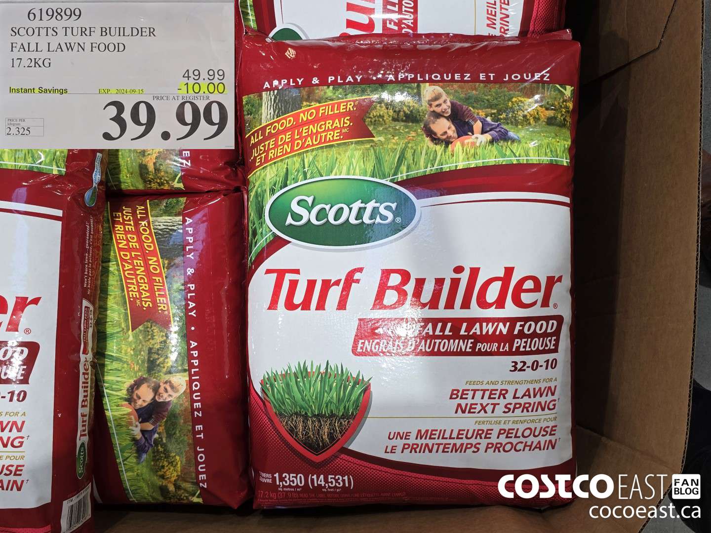 619899 SCOTTS TURF BUILDER FALL LAWN FOOD 17.2KG ($10.00 INSTANT SAVINGS EXPIRES ON 2024-09-15) $39.99
