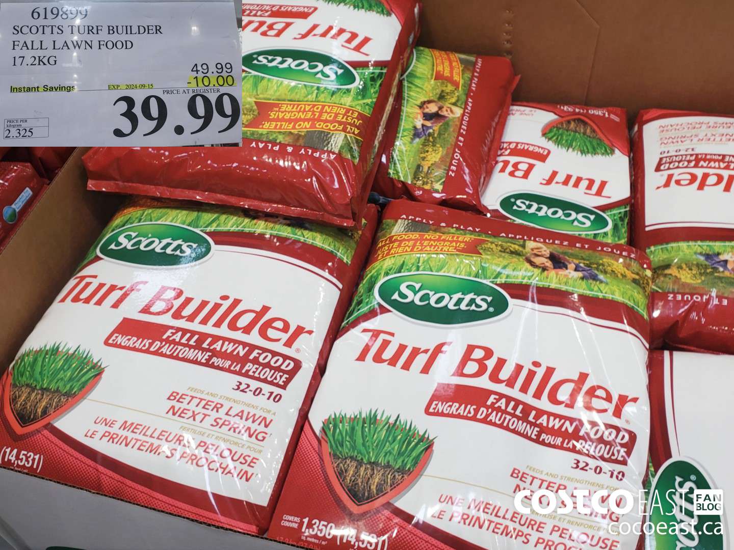 619899 SCOTTS TURF BUILDER FALL LAWN FOOD 17.2KG  ($10.00 INSTANT SAVINGS EXPIRES ON 2024-09-15) $39.99