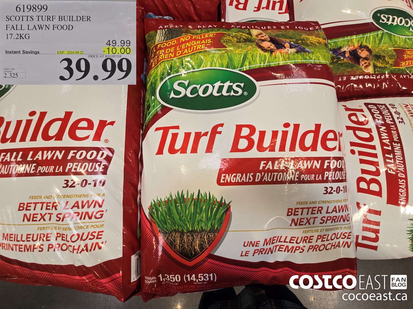 619899 SCOTTS TURF BUILDER FALL LAWN FOOD 17.2KG  ($10.00 INSTANT SAVINGS EXPIRES ON 2024-09-22) $39.99
