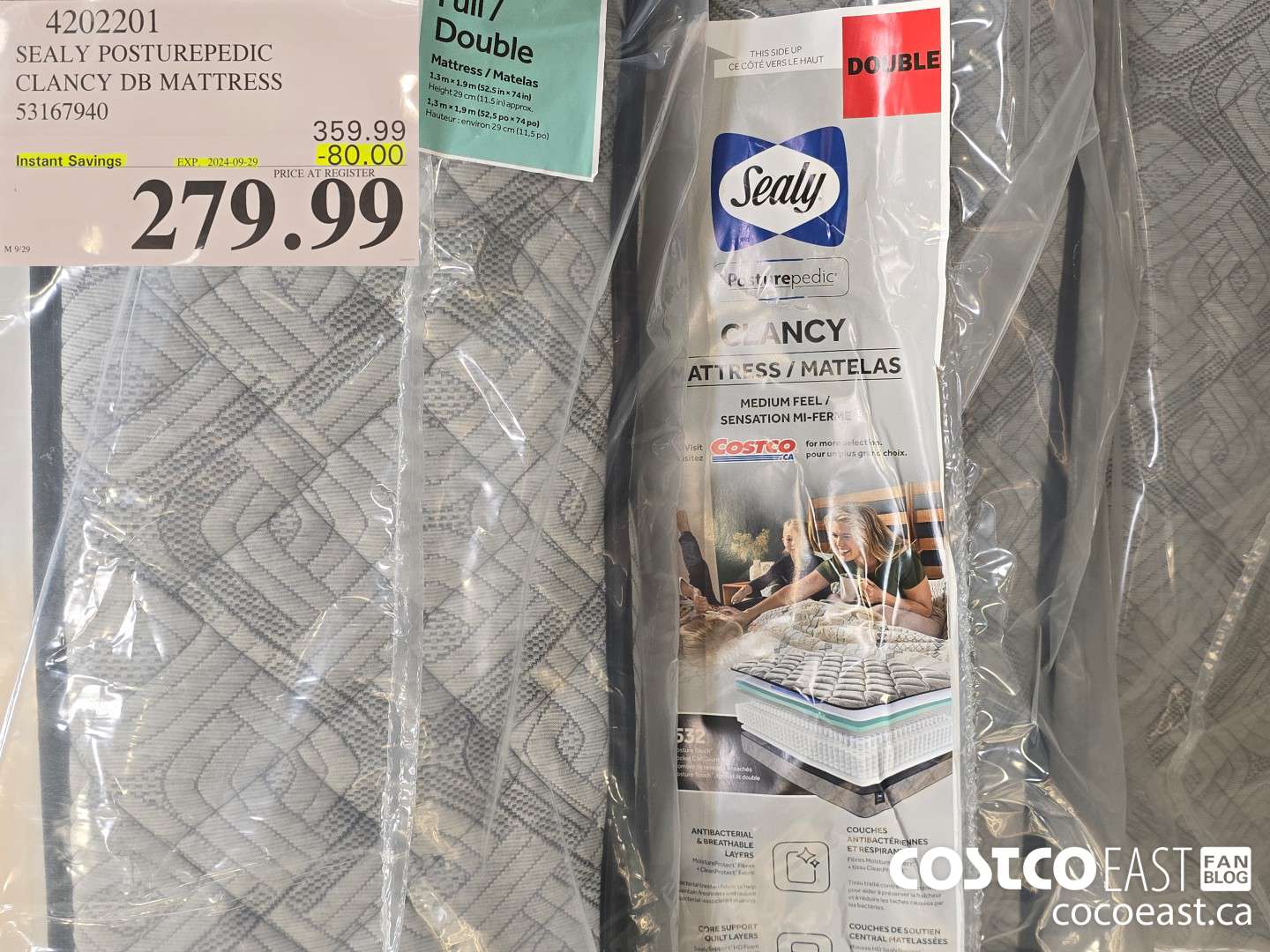 4202201 SEALY POSTUREPEDIC CLANCY DB MATTRESS ($80.00 INSTANT SAVINGS EXPIRES ON 2024-09-29) $279.99