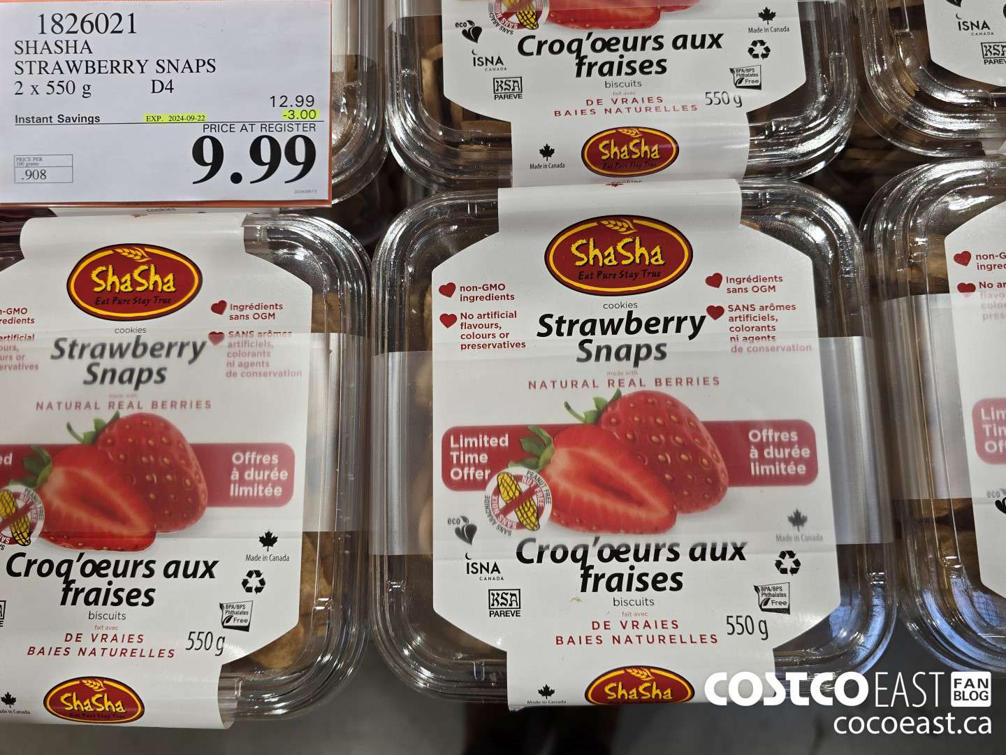 1826021 SHASHA STRAWBERRY SNAPS 2 x 550 G ($3.00 INSTANT SAVINGS EXPIRES ON 2024-09-22) $9.99