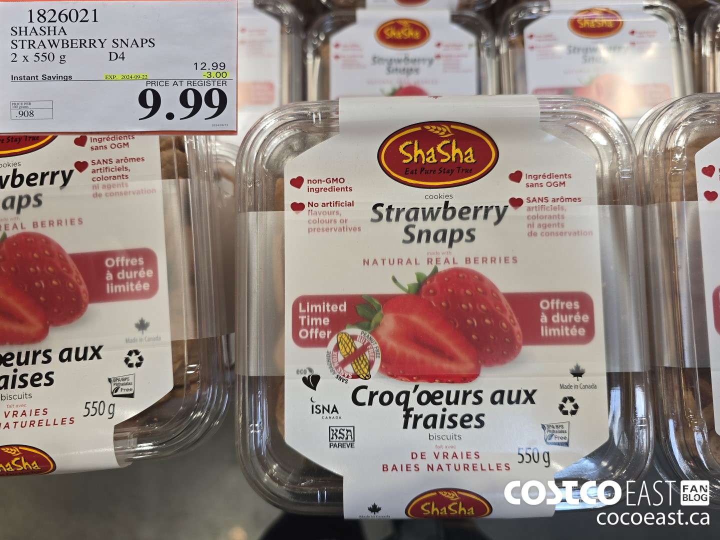 1826021 SHASHA STRAWBERRY SNAPS 2 x 550 G ($3.00 INSTANT SAVINGS EXPIRES ON 2024-09-22) $9.99