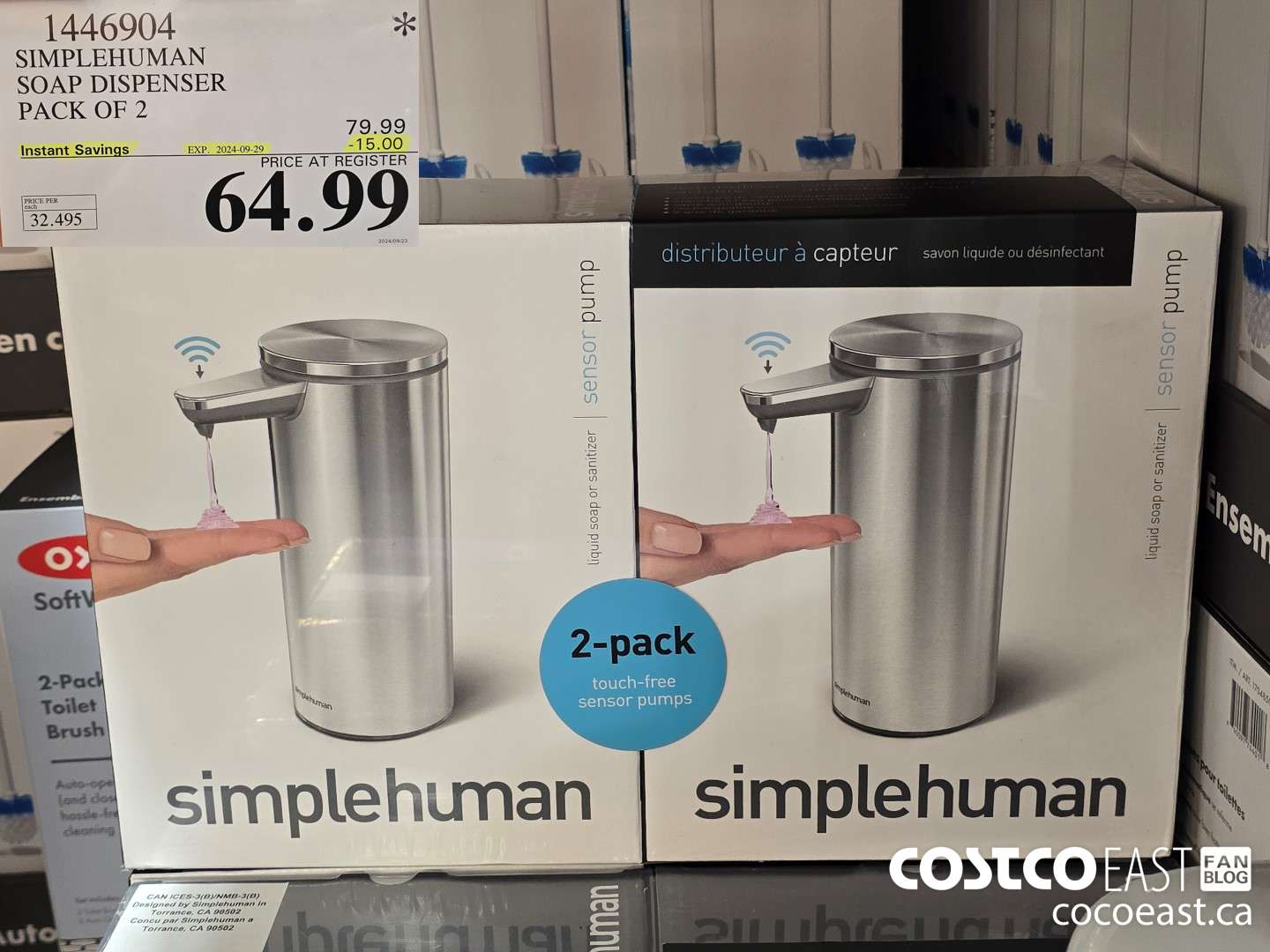 1446904 SIMPLEHUMAN SOAP DISPENSER PACK OF 2 ($15.00 INSTANT SAVINGS EXPIRES ON 2024-09-29) $64.99
