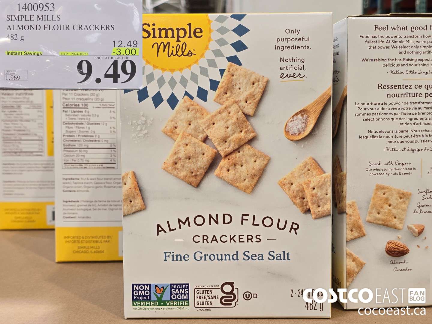 1400953 SIMPLE MILLS ALMOND FLOUR CRACKERS 482 G ($3.00 INSTANT SAVINGS EXPIRES ON 2024-10-27) $9.49