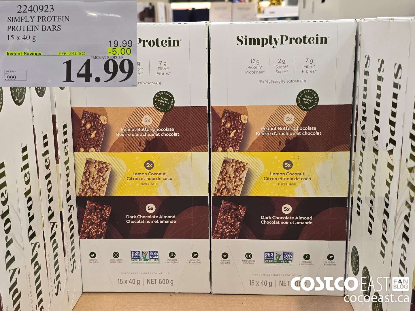 2240923 SIMPLY PROTEIN PROTEIN BARS 15 x 40 g ($5.00 INSTANT SAVINGS EXPIRES ON 2024-10-27) $14.99