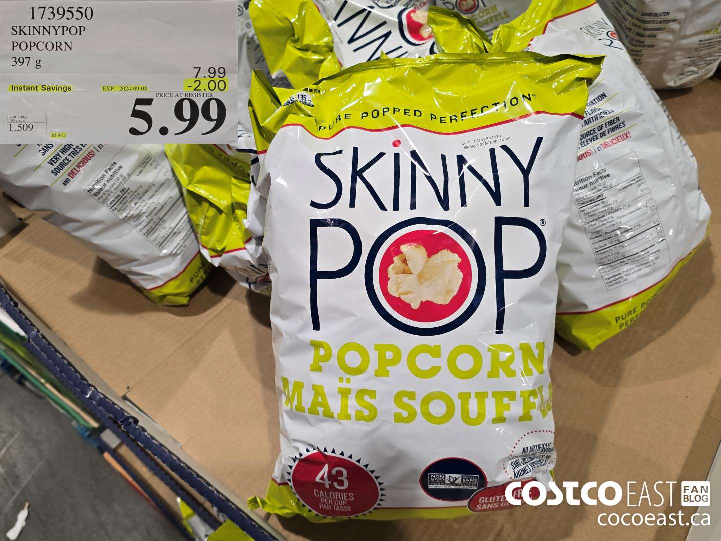 1739550 SKINNYPOP POPCORN 397 G ($2.00 INSTANT SAVINGS EXPIRES ON 2024-09-08) $5.99