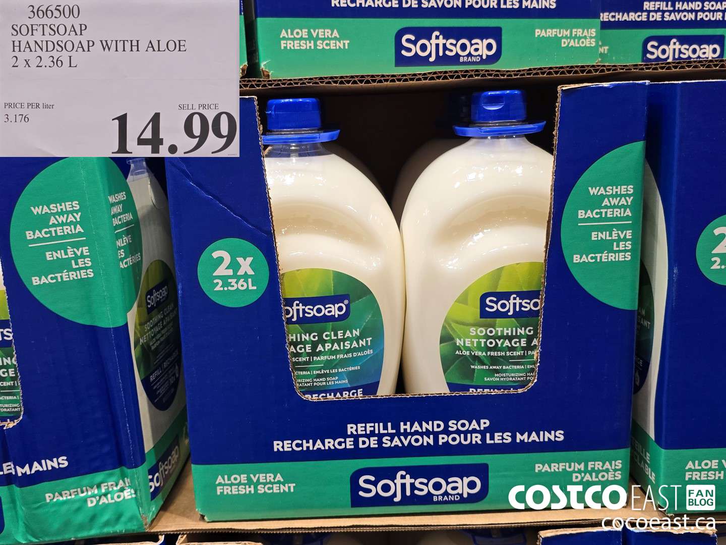 366500 SOFTSOAP HANDSOAP WITH ALOE 2 X 2.36 L $14.99