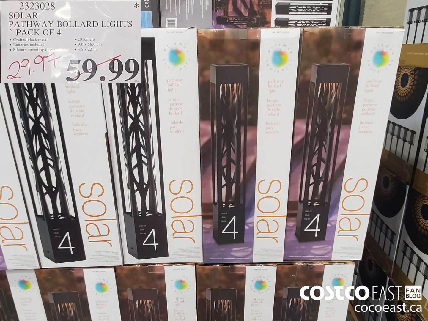 2323028 SOLAR PATHWAY BOLLARD LIGHTS PACK OF 4 ($30.00 INSTANT SAVINGS) $59.99