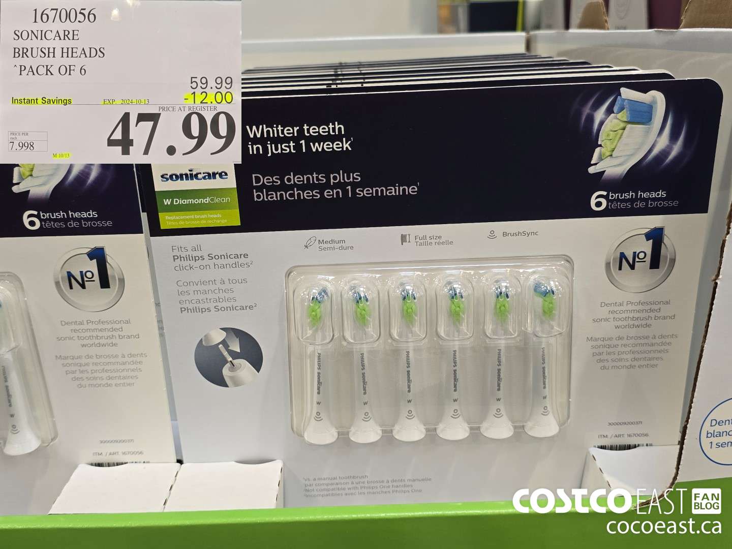 1670056 SONICARE BRUSH HEADS PACK OF 6 ($12.00 INSTANT SAVINGS EXPIRES ON 2024-10-13) $47.99