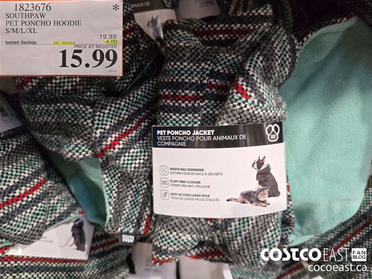 1823676 SOUTHPAW PET PONCHO HOODIE S/M/L/XL ($4.00 INSTANT SAVINGS EXPIRES ON 2024-09-22) $15.99